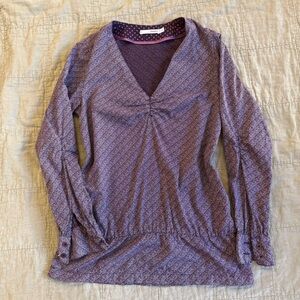 Sessùn | women's small Chic Purple ruched V-Neck Blouse with flowers 100% cotton